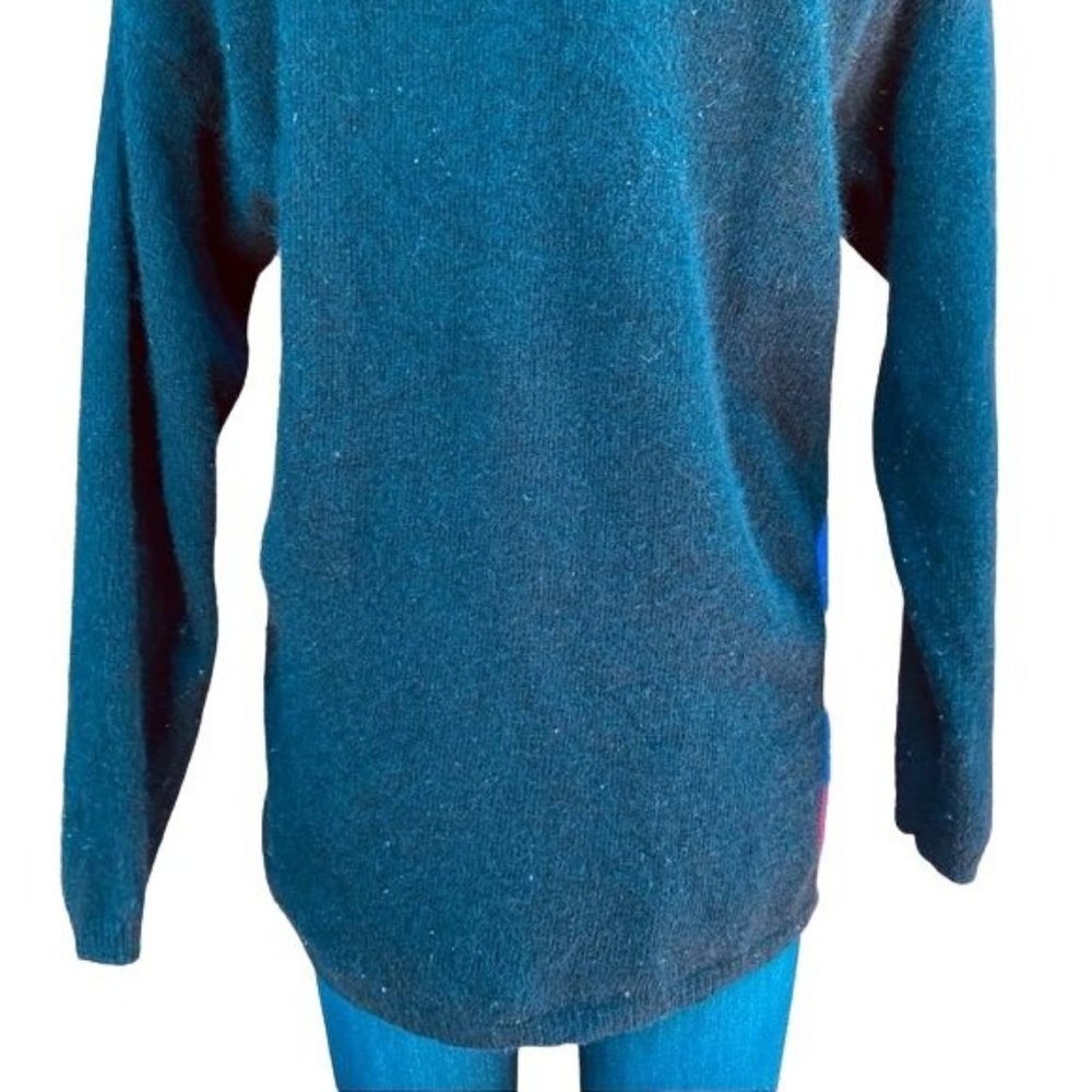 Vintage Casual Corner Wool Rabbit Sweater 90s Black Colorful Diamonds Size M - Picture 6 of 10